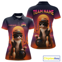 Load image into Gallery viewer, Custom Funny Cat Bowling Jersey for Women Bowling Uniform Polo & 1/4 Zip Bowling Team Shirts HNT114