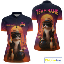 Load image into Gallery viewer, Custom Funny Cat Bowling Jersey for Women Bowling Uniform Polo & 1/4 Zip Bowling Team Shirts HNT114