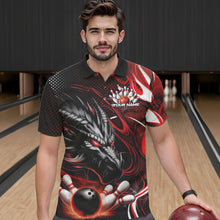 Load image into Gallery viewer, Custom Black And Red Flame Dragon Bowling Jerseys, Dragon Bowling Team Men Polo Shirts IPHW8919