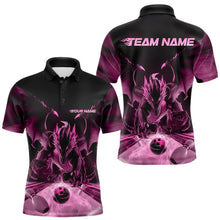Load image into Gallery viewer, Custom Black And Pink Dragon Bowling Jerseys, Dragon Bowling Team Polo Shirts For Men IPHW8956