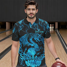 Load image into Gallery viewer, Custom Blue Fire Flame Viking Dragon Bowling Polo Team Shirts For Men, Celtic Bowling Shirt IPHW8874