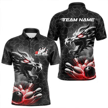 Load image into Gallery viewer, Custom Black And Red Dragon Bowling Men Polo Shirts, Bowling Pattern Dragon Bowler Outfit IPHW8916