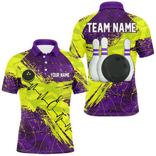Load image into Gallery viewer, Yellow and Purple Grunge Camo Heartbeat Bowling Polo, 1/4 Zip Shirt For Men Custom Bowling Team Jersey NQS8670