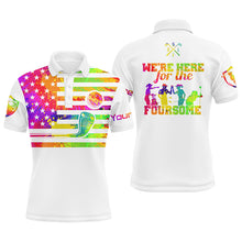 Load image into Gallery viewer, Watercolor American flag mens golf polo shirts custom name we're here for the foursome golf gifts NQS5465