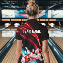 Load image into Gallery viewer, Custom Black and Red Women bowling Polo, Quarter Zip Shirts, team bowling outfits for women NQS9701