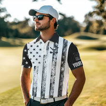 Load image into Gallery viewer, Personalized Black & White American Flag Retro Men golf polo shirts Custom Patriotic golf top for men NQS9568