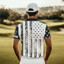 Load image into Gallery viewer, Personalized Black & White American Flag Retro Men golf polo shirts Custom Patriotic golf top for men NQS9568