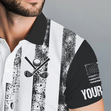 Load image into Gallery viewer, Personalized Black & White American Flag Retro Men golf polo shirts Custom Patriotic golf top for men NQS9568