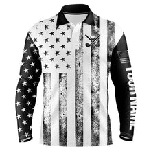 Load image into Gallery viewer, Personalized Black & White American Flag Retro Men golf polo shirts Custom Patriotic golf top for men NQS9568