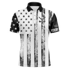Load image into Gallery viewer, Personalized Black & White American Flag Retro Men golf polo shirts Custom Patriotic golf top for men NQS9568