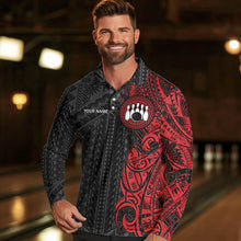 Load image into Gallery viewer, Black and Red Tribal pattern Mens Bowling Shirts Custom Bowling outfit men Team bowling league jersey NQS9738