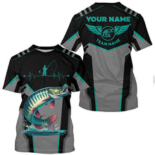 Load image into Gallery viewer, Personalized Black Musky Fishing jerseys, Team Muskie Fishing Long Sleeve tournament shirt| Green NQS6287