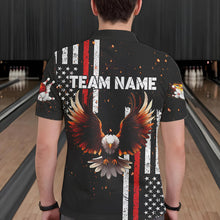 Load image into Gallery viewer, Personalized Black American Flag Flame Eagle Bowling Shirts For Men Custom patriotic bowling jerseys NQS9549