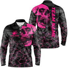 Load image into Gallery viewer, Black Skull camo bowling shirt for men custom bowling team jerseys, gifts for bowlers | Pink NQS8277