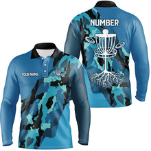 Load image into Gallery viewer, Blue Camo Mens golf polo shirts custom name and number disc golf team jerseys, disc golf shirts NQS8491