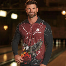 Load image into Gallery viewer, Men's bowling Polo, Quarter Zip shirts Custom Eagle bowling lightning storm team league jerseys | Red NQS9781