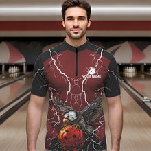 Load image into Gallery viewer, Men's bowling Polo, Quarter Zip shirts Custom Eagle bowling lightning storm team league jerseys | Red NQS9781