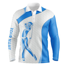 Load image into Gallery viewer, Golf white mens golf polo shirts - golf gifts for men custom name best mens golf wears | Blue NQS5564