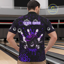 Load image into Gallery viewer, Funny Black and Purple Bowling Cowboy gun Men bowling polo, 1/4 zip shirts Custom bowling team jersey NQS10659
