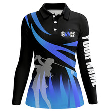 Load image into Gallery viewer, Golf In Passion Black & Blue Flame Golf Polo Shirt Personalized Cool Golf Shirts For Women LDT0962