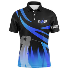 Load image into Gallery viewer, Golf In Passion Black & Blue Flame Golf Mens Polo Shirt Personalized Cool Golf Shirts For Men LDT0962