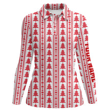 Load image into Gallery viewer, Red Christmas Trees & Garlands Flat Womens Golf Polo Shirts Customized Golf Shirts For Ladies LDT0639