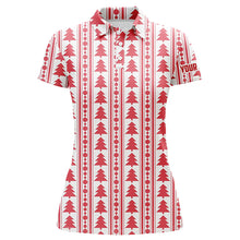 Load image into Gallery viewer, Red Christmas Trees & Garlands Flat Womens Golf Polo Shirts Customized Golf Shirts For Ladies LDT0639