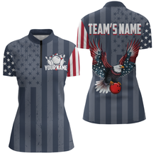 Load image into Gallery viewer, Eagle Navy Bowling Shirt For Men & Women Custom Patriotic Bowling Team Jersey Quarter-Zip BDT540