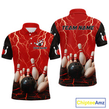 Load image into Gallery viewer, Red Thunder Lightning & Lava Bowling Shirt for Men Women Team Bowling Jersey MBL92