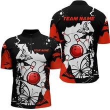 Load image into Gallery viewer, Custom Red Butterflies Bowling Shirt for Men Women Team Bowling Polo&Quater Zip MBL76