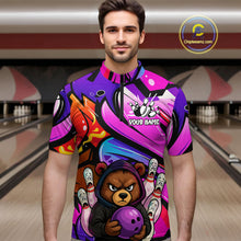 Load image into Gallery viewer, Custom Funny Bear Bowling Men Bowling Shirt Polo & Quarter-Zip Bowling Team Jerseys HNT84