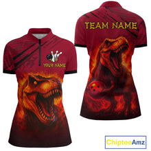 Load image into Gallery viewer, Red Dinosaur Bowling Custom Women Bowling Shirt Polo & Quarter-Zip Bowling Team Jerseys HNT72