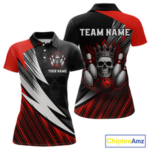 Load image into Gallery viewer, Red Skull Crown Bowling Custom Women Bowling Shirt Polo & Quarter-Zip Bowling Team Jerseys HNT65