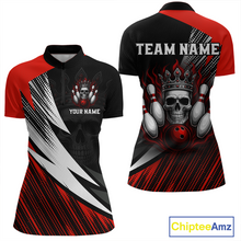 Load image into Gallery viewer, Red Skull Crown Bowling Custom Women Bowling Shirt Polo & Quarter-Zip Bowling Team Jerseys HNT65