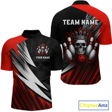 Load image into Gallery viewer, Red Skull Crown Bowling Custom Men Bowling Shirt Polo & Quarter-Zip Bowling Team Jerseys HNT65