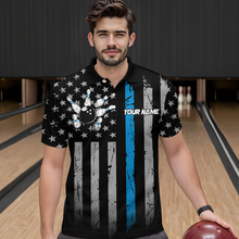 Load image into Gallery viewer, US Blue Flag Bowling Shirt for Men Custom Name Polo & Quarter-Zip Bowling Jersey Bowling Team Shirt HNT23