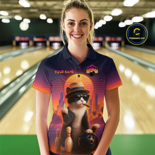 Load image into Gallery viewer, Custom Funny Cat Bowling Jersey for Women Bowling Uniform Polo & 1/4 Zip Bowling Team Shirts HNT114