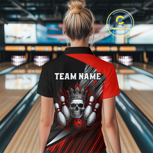 Load image into Gallery viewer, Red Skull Crown Bowling Custom Women Bowling Shirt Polo & Quarter-Zip Bowling Team Jerseys HNT65