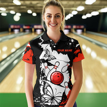 Load image into Gallery viewer, Custom Red Butterflies Bowling Shirt for Men Women Team Bowling Polo&Quater Zip MBL76