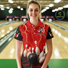 Load image into Gallery viewer, Red Thunder Lightning & Lava Bowling Shirt for Men Women Team Bowling Jersey MBL92