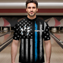 Load image into Gallery viewer, US Blue Flag Bowling Shirt for Men Custom Name Polo & Quarter-Zip Bowling Jersey Bowling Team Shirt HNT23