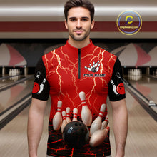 Load image into Gallery viewer, Red Thunder Lightning & Lava Bowling Shirt for Men Women Team Bowling Jersey MBL92