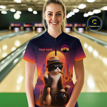 Load image into Gallery viewer, Custom Funny Cat Bowling Jersey for Women Bowling Uniform Polo & 1/4 Zip Bowling Team Shirts HNT114