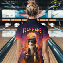 Load image into Gallery viewer, Custom Funny Cat Bowling Jersey for Women Bowling Uniform Polo & 1/4 Zip Bowling Team Shirts HNT114