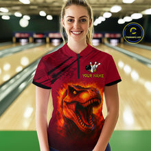 Load image into Gallery viewer, Red Dinosaur Bowling Custom Women Bowling Shirt Polo & Quarter-Zip Bowling Team Jerseys HNT72