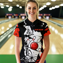 Load image into Gallery viewer, Custom Red Butterflies Bowling Shirt for Men Women Team Bowling Polo&Quater Zip MBL76