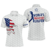 Load image into Gallery viewer, Mens golf polo shirt world's okayest golfer custom name white American flag golf shirts NQS4036