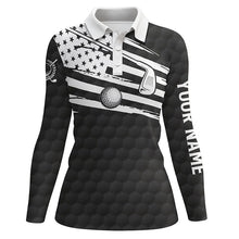 Load image into Gallery viewer, Black & White Women golf polo shirt custom American flag team golf shirts, patriot golf tops for women NQS7259