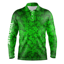 Load image into Gallery viewer, Mens golf polo shirts Green clover St Patrick's Day pattern golf shirts custom team golf polo NQS4762