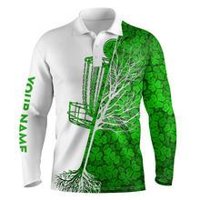 Load image into Gallery viewer, Mens disc golf polo shirt custom Green clover St Patrick's Day pattern disc golf basket shirt NQS4783